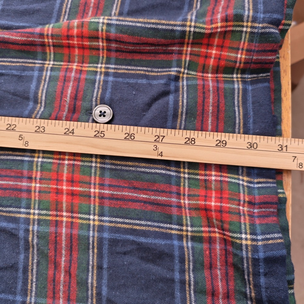 LL Bean Mens XL Flannel Pajama Top Navy Red Tartan Plaid Cotton Sleep Shirt - Picture 5 of 6